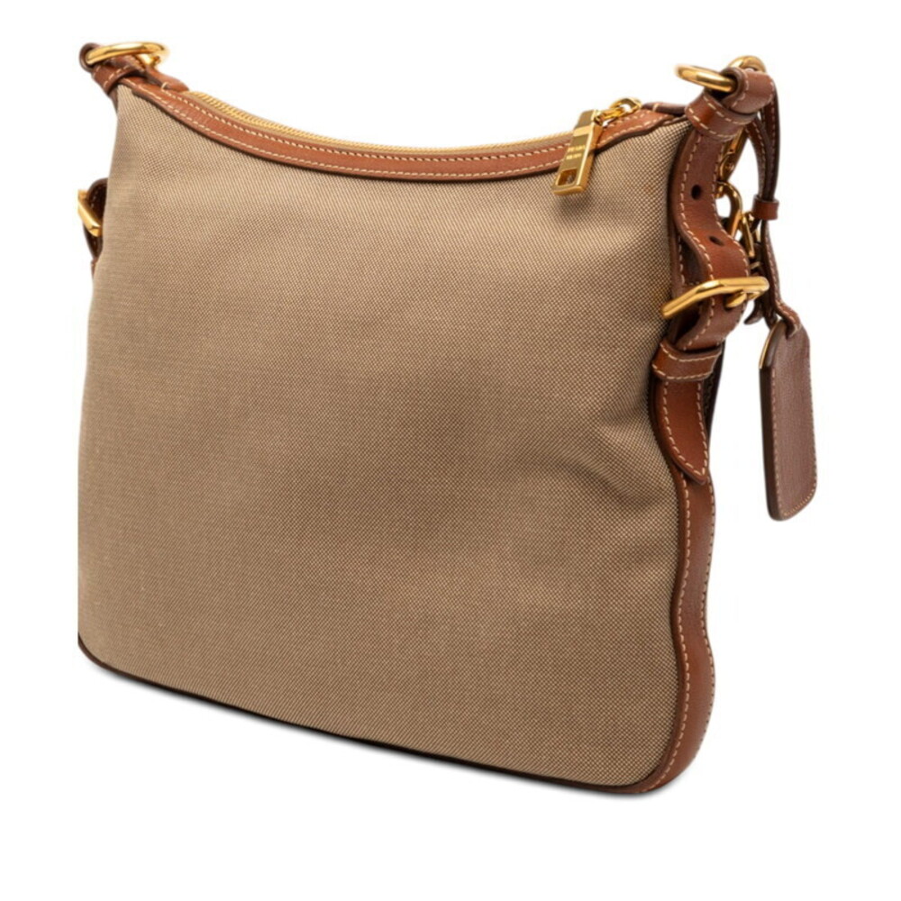 Prada Leather Crossbody Shoulder Brown Bag Canvas Brown